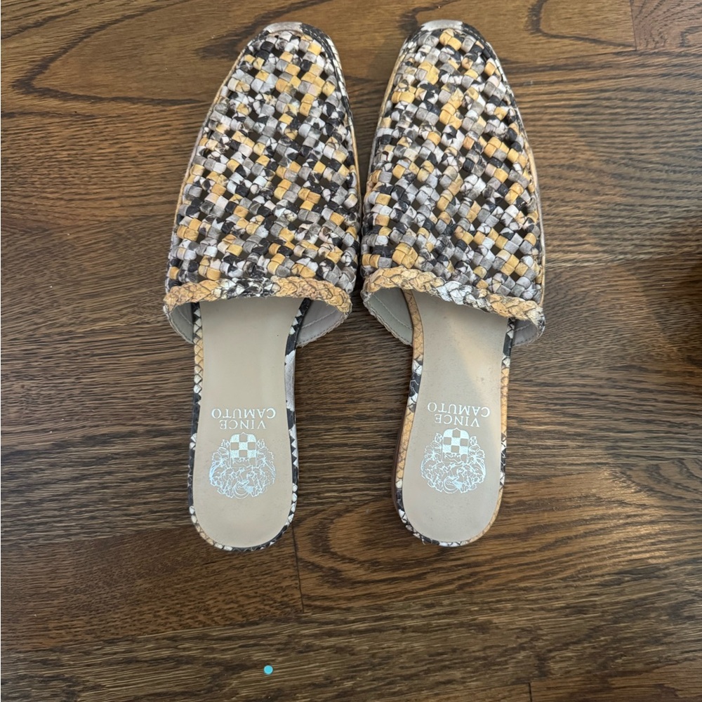 Vince Camuto Women's Woven Mules - Black, White, Gold